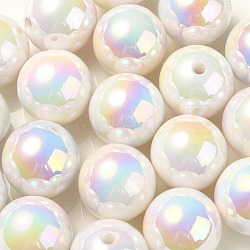 UV Plating Rainbow Iridescent Acrylic Beads, Round, White, 17.5x17mm, Hole: 2.8mm(PACR-E001-04I)