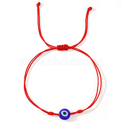 Glass Evil Eye Bead Braided Bracelets, Adjustable Cord Bracelets for Women Men, Red(SG7290-2)