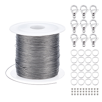 DIY Jewerly Making Findings Kits, Including 304 Stainless Steel Spacer Beads, Lobster Claw Clasps, Jump Ring and Tiger Tail Wire, Stainless Steel Color, 0.45mm