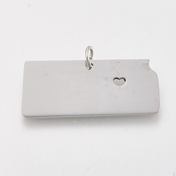 201 Stainless Steel Pendants, Map of Kansas, Stainless Steel Color, 14x30x1mm, Hole: 3mm