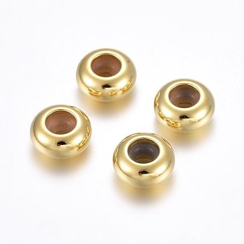 201 Stainless Steel Beads, with Rubber Inside, Slider Beads, Stopper Beads, Rondelle, Golden, 6x3mm, Hole: 2.7mm, Rubber Hole: 1.5mm