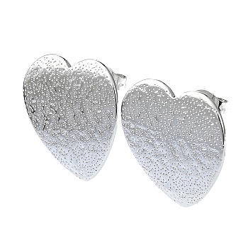 201 Stainless Steel Stud Earrings, with 304 Stainless Steel Pins, Textured Heart, Stainless Steel Color, 20x20mm
