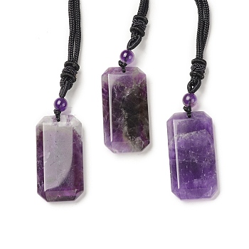Natural Amethyst Rectangle Pendant Necklace with Nylon Cord for Women, 25.98~27.17 inch(66~69cm)