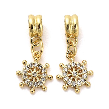 Rack Plating Brass Micro Pave Cubic Zirconia Charms, Long-Lasting Plated, Lead Free & Cadmium Free, Anchor, Real 18K Gold Plated, 23.5mm, Hole: 3.5mm