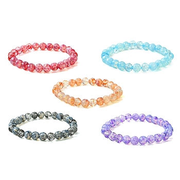 8mm Faceted Round Transparent Baking Painted Glass Beaded Stretch Bracelets for Women, Mixed Color, Inner Diameter: 2~2-1/4 inch(5.2~5.6cm)