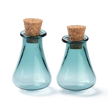 Glass Cork Bottles, Glass Empty Wishing Bottles, DIY Vials for Home Decorations, Dark Cyan, 17x27mm