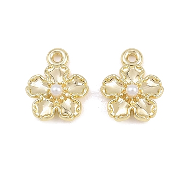 Alloy with ABS Plastic Pearl Charms, Flower Charms, Long-Lasting Plated, Rack Plating, White, Golden, 12.5x10x3.5mm, Hole: 1mm
