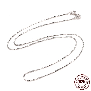 Rhodium Plated 925 Sterling Silver Box Chain Necklace for Women, Platinum, 16 inch(40.7cm), 0.75mm