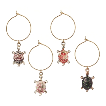 Alloy Enamel Wine Glass Charms, with Brass 
Hoops, Tortoise, Mixed Color, 55.5mm, Pendant: 24.5x14x4mm, Pin: 0.6mm, 4pcs/set
