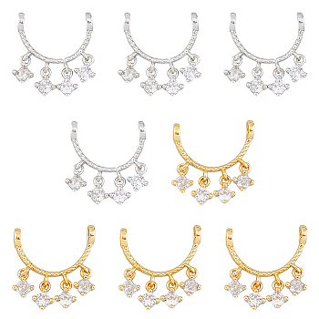 8Pcs 2 Colors Rack Plating Brass Pave Clear Cubic Zirconia Connector Charms, Long-Lasting Plated, Cadmium Free & Nickel Free & Lead Free, Curved Shape Links, Mixed Color, 14x13.5x2.5mm, Hole: 2mm, 4pcs/color