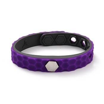Flat Silicone Cord Bracelets, Hexagon Beads Adjustable Bracelet for Men Women, Indigo, 9.92 inch(25.2cm)