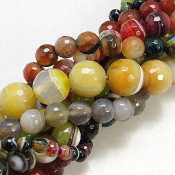Natural Agate Beads Strands, Faceted, Dyed, Round, , 6mm