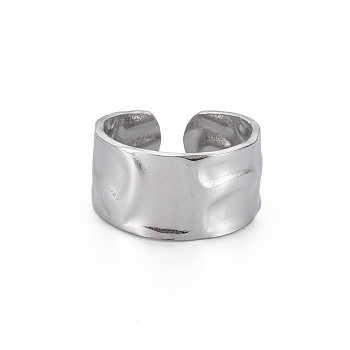 304 Stainless Steel Hammered Cuff Ring, Wide Band Open Ring for Women, Stainless Steel Color, US Size 7(17.3mm)