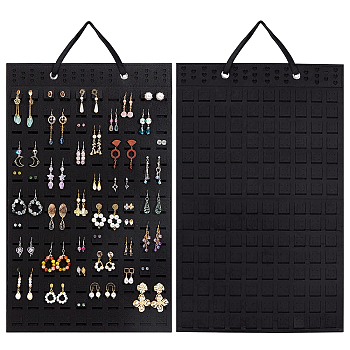 Wool Felt Jewelry Earring Organizer Hanging Bags, Jewelry Rolls for Earring Stud Dangle Earring Display, Rectangle, Black, 82cm, Felt: 570x350x4mm