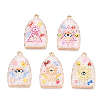 Printed Rack Plating Alloy Enamel Pendants, Golden, Arch with Evil Eye Charm, Mixed Shapes, 28.5x18x3.5~4mm, Hole: 1.5mm