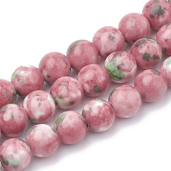 Dyed Natural Ocean White Jade Round Bead Strands, Pale Violet Red, 6mm, Hole: 1mm, about 62pcs/strand, 15.7 inch