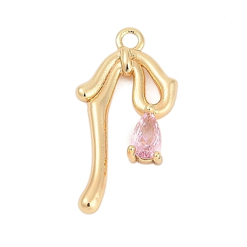 Brass Micro Pave Cubic Zirconia Pendants, Bowknot, Pink, Golden, 20x10x3mm, Hole: 1.5mm