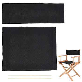 Cloth Chair Replacement, with 2 Wood Sticks, for Director Chair, Makeup Chair Seat and Back, Black, Cloth: 475~520x170~385x5~6mm, Stick: 381x6mm