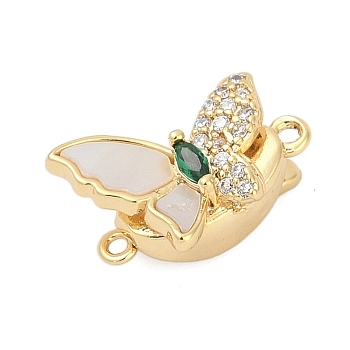 Brass Box Clasps, with Glass and Shell, Butterfly, Real 18K Gold Plated, 11x17x10mm, Hole: 1.4mm