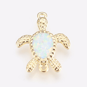 Synthetic Opal Links connectors, with Brass Findings, Turtle, Golden, Floral White, 17x13x2mm, Hole: 1mm
