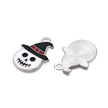 Halloween Theme Alloy Enamel Pendants, Cadmium Free & Nickel Free & Lead Free, Platinum, Ghost, 26.5x20x1.5mm, Hole: 2mm