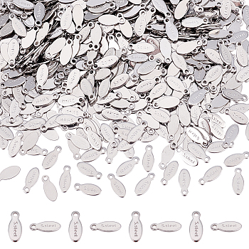 1000Pcs 304 Stainless Steel Slice Chain Tabs, Oval with Word S.steel, Stainless Steel Color, 10x4x0.5mm, Hole: 1.2mm