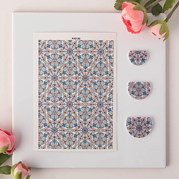 Flower Pattern Ceramics Clay Water Transfer Paper, Underglaze Transfer Decals, for DIY Earrings Pendants, Cadet Blue, 13.8x9.5cm