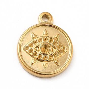 Ion Plating(IP) 304 Stainless Steel Pendant Rhinestone Settings, Flat Round with Eye, Real 18K Gold Plated, Fit for 1mm and 2mm Rhinestone, 19x16x3mm, Hole: 1.8mm