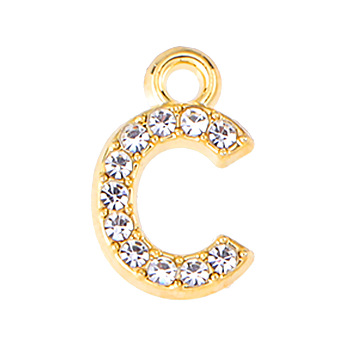 Golden Tone Alloy Rhinestone Pendants, Letter C, 13mm