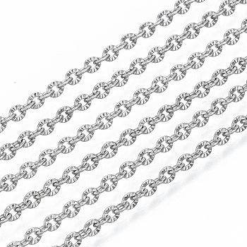 304 Stainless Steel Chains, Cable Chains, Link Chains, Textured, with Spool, Stainless Steel Color, 2.5x2x0.3mm, about 82.02 Feet(25m)/roll