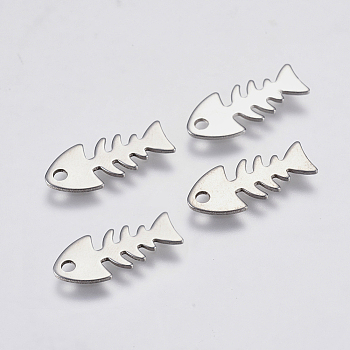 201 Stainless Steel Pendants, Fishbone, Stainless Steel Color, 17.5x7.5x0.8mm, Hole: 1.5mm