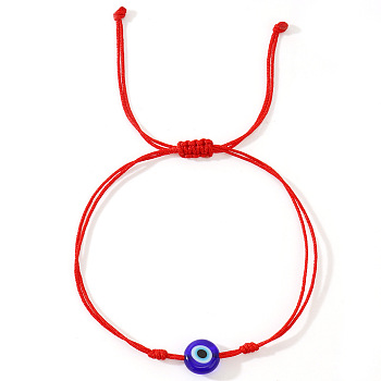 Glass Evil Eye Bead Braided Bracelets, Adjustable Cord Bracelets for Women Men, Red