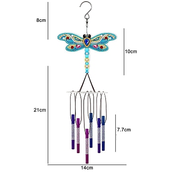 DIY Wind Chime Diamond Painting Kit, Including Resin Rhinestones Bag, Diamond Sticky Pen, Tray Plate and Glue Clay, Turquoise, 390x140mm