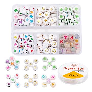 DIY Jewelry Making Kits, Including Flat Round Opaque & Luminous & Plating Acrylic Beads and Crystal Thread, Mixed Color, Beads: 150~180pcs/set(DIY-YW0003-90)