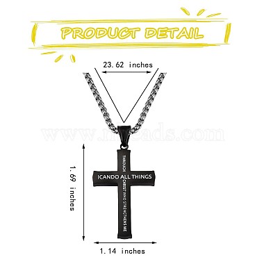 croix en acier titane avec pendentif philippiens 4 : 13(JN1050C)-3