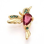 Brass Micro Pave Cubic Zirconia Charms, with Glass, Bird, Real 18K Gold Plated, 13x13.5x4mm, Hole: 1.2mm(KK-N261-11G)