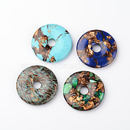 Assembled Bronzite and Imperial Jasper Big Pendants, Donut/Pi Disc, Dyed, Mixed Color, Donut Width: 20mm, 50x8~9mm, Hole: 10mm(G-O124-01)