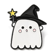 Halloween Ghost Witch Enamel Pin, Electrophoresis Black Zinc Alloy Brooch for Backpack Clothes, Hat, 31x27x1.5mm(JEWB-E023-05EB-03)