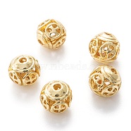 Alloy Hollow Beads, Round with Cross, Cadmium Free & Lead Free, Real 18K Gold Plated, 8x7~8mm, Hole: 1.5~2mm(PALLOY-P238-11G-RS)