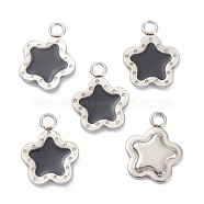 304 Stainless Steel Enamel Pendants, with Glitter, Stainless Steel Color, Star, Black, 13x10x2mm, Hole: 1.8mm(STAS-P293-03P-A)