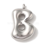 Non-Tarnish Ion Plating(IP) 304 Stainless Steel Pendants, Letter Charm, Stainless Steel Color, Letter B, 25.5x15.5x6mm, Hole: 2mm(STAS-M017-08P-02)