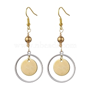 Brass Earrings for Women, with 304 Stainless Steel Pendants and Iron Hooks, Platinum & Golden, 64x25mm(EJEW-JE05767)