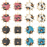Nbeads 16Pcs 8 Style Rack Plating Printed Alloy Pendants, with Enamel and ABS Plastic Imitation Pearl, Cadmium Free & Nickel Free & Lead Free, Square & Sun with Leopard Print, Light Gold, Mixed Color, 33~36x29.531x3.5~4mm, Hole: 2mm, 2pcs/style(ENAM-NB0001-63)