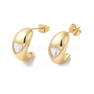Clear Cubic Zirconia Crescent Moon with Heart Stud Earrings, Rack Plating Brass Jewelry, Long-Lasting Plated, Cadmium Free & Lead Free, Real 18K Gold Plated, 18.5x9mm(EJEW-R150-13G)