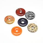 Donut/Pi Disc Natural Gemstone Big Pendants, Mixed Stone, Donut Width: 19.8mm, 50x6mm, Hole: 10.5mm(G-L234-50mm-M)