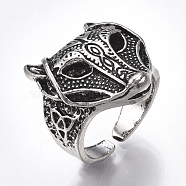 Alloy Cuff Finger Rings, Wide Band Rings, Fox, Antique Silver, Size 9, 19mm(RJEW-T006-45)