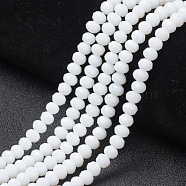 Opaque Solid Color Glass Beads Strands, Faceted, Rondelle, White, 3x2mm, Hole: 0.8mm, about 145~150pcs/strand, 34~35cm(EGLA-A034-P2mm-D01)