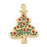 Rack Plating Brass Pave Cubic Zirconia Pendants, Real 18K Gold Plated, Long-Lasting Plated, Cadmium Free & Lead Free, Christmas Tree, Sea Green, 23x16x2.3mm, Hole: 1.2mm(X-KK-R150-08G-01)