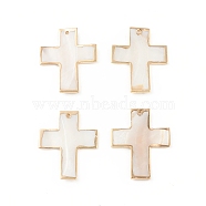 Freshwater Shell Big Pendants, with Light Gold Plated Brass Edge, Cross Charms, 52.5x42.5x3mm, Hole: 2mm(SHEL-T009-24)