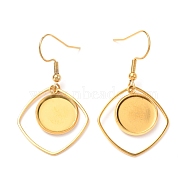 201 Stainless Steel Earring Hooks, with Flat Round Cabochon Settings, Rhombus, Golden, Tray: 12mm, 40mm, 22 Gauge, Pin: 0.6mm(STAS-C030-26G)